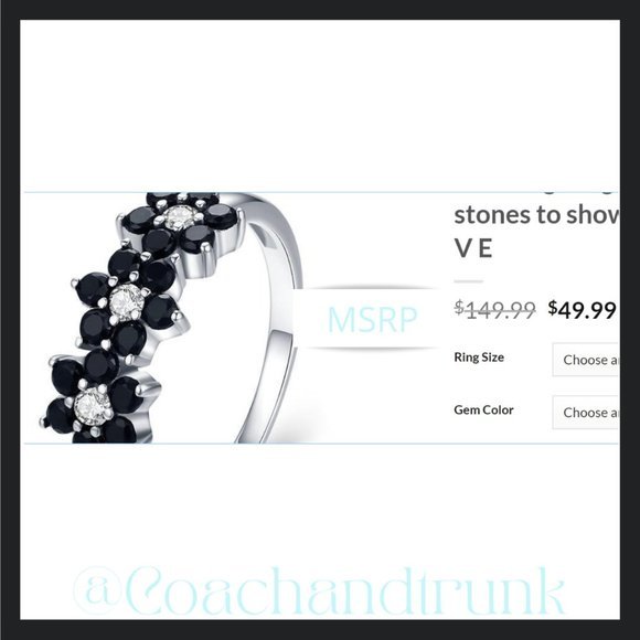 925 Hallmark 18 Black Spinel & 3 White Zirconia Prong Set 3 Flowers - Picture 4 of 4